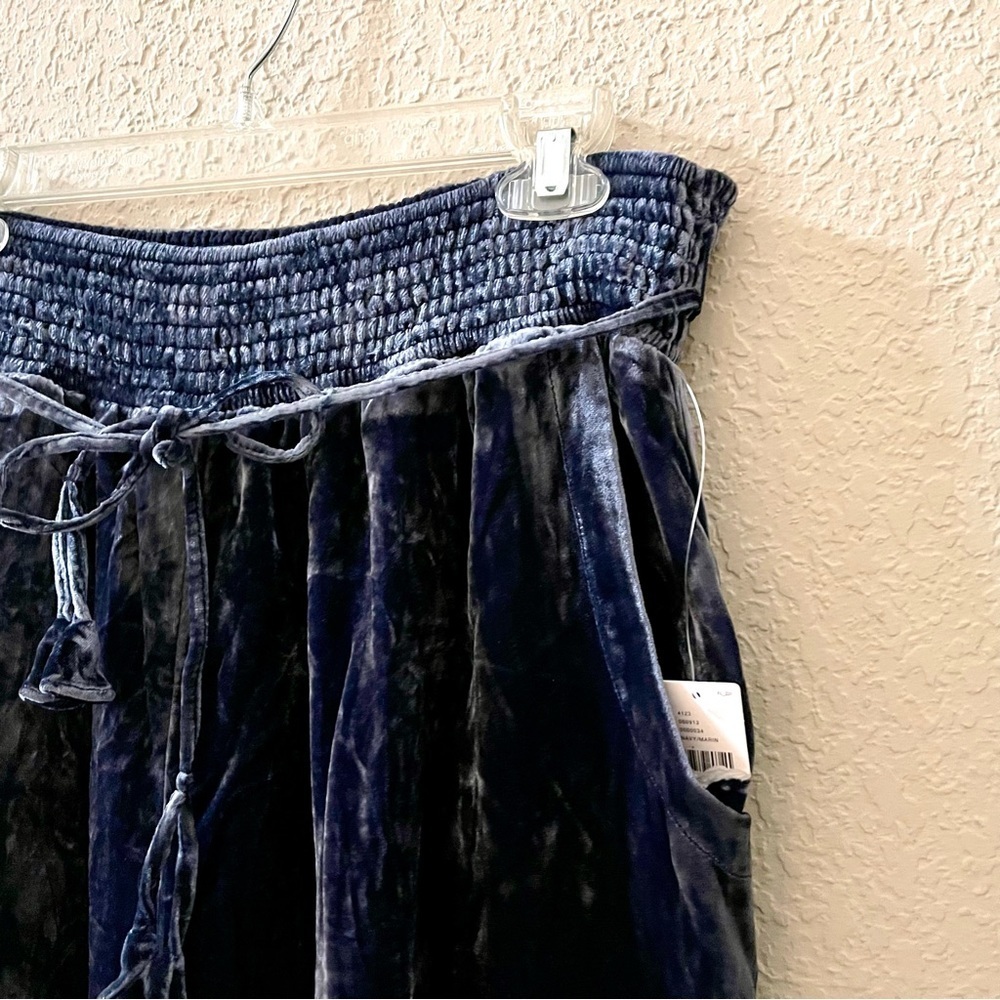 ANTHROPOLOGIE Gloria Jogger Pants Crushed Velvet Baggy Cozy Navy Blue Large NWOT - Picture 9 of 14